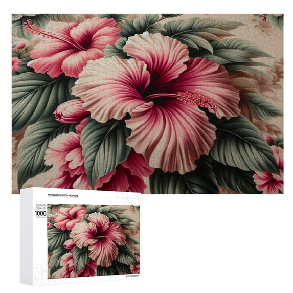 JRXY Hawaiian Tropical Leaf Palm Banana Leaves Spring Hibiscus Plumeria Floral Plant Wood Puzzle 1000 PCS