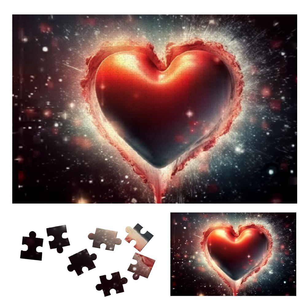 JRXY Heart Shape Star Burst Hologram Wooden Jigsaw Puzzle Gift for Family Friends 1000 PCS
