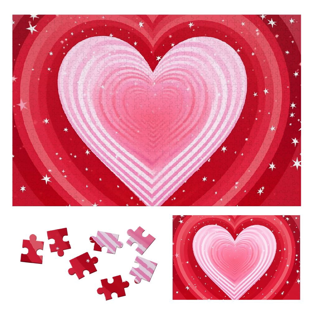JRXY Heart Shape Stars Pink Background Wooden Jigsaw Puzzle Leisure ...