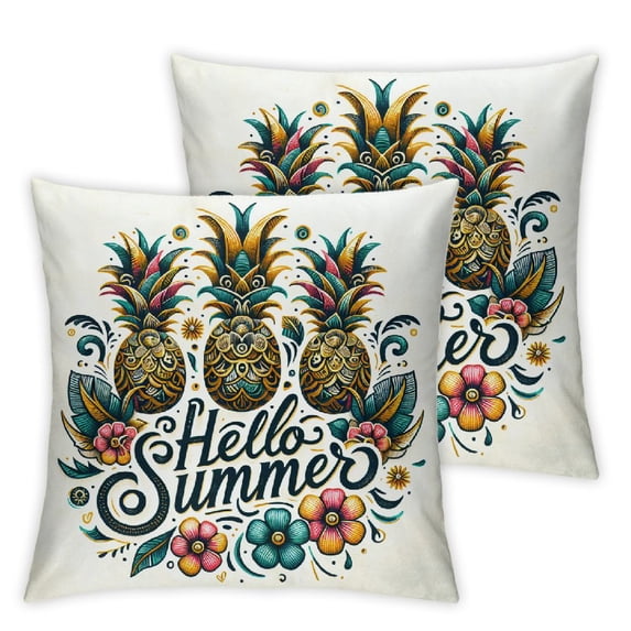 JRXY Hello Summer Pineapple Decorative Rectangle Pineapple Lumbar Pillowcase, Tropical Seasonal 2-Pack Short Plush Pillowcase White