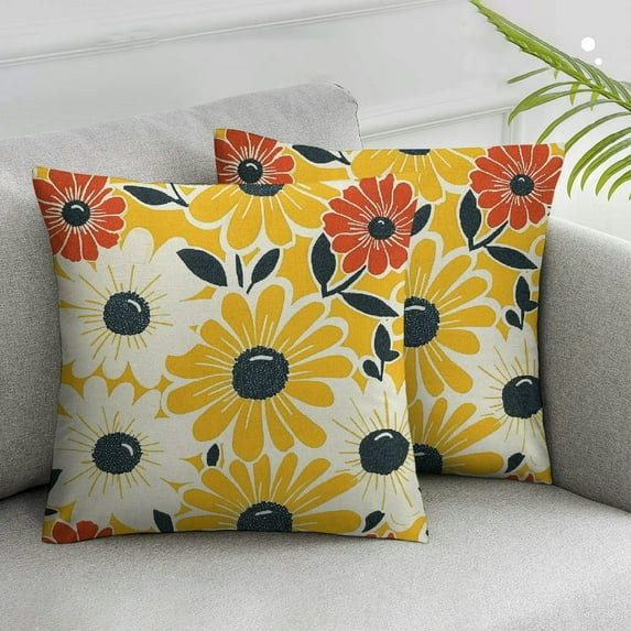 JRXY Hello Sunshine Decorative Throw Pillow Cover, Spring Summer Yellow Daisy Floral Flower Porch Patio Outdoor Pillowcase, Just Bloom Gather Sofa Couch Cushion Case Home Decor,2 Pcs White