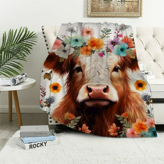 JRXY Highland Cow Blanket, " Flannel Cute Highland Cow Themed White Throw, Soft Nap Throw Blanket for Home Boys Girls Women Highland Cow Lovers Gifts White