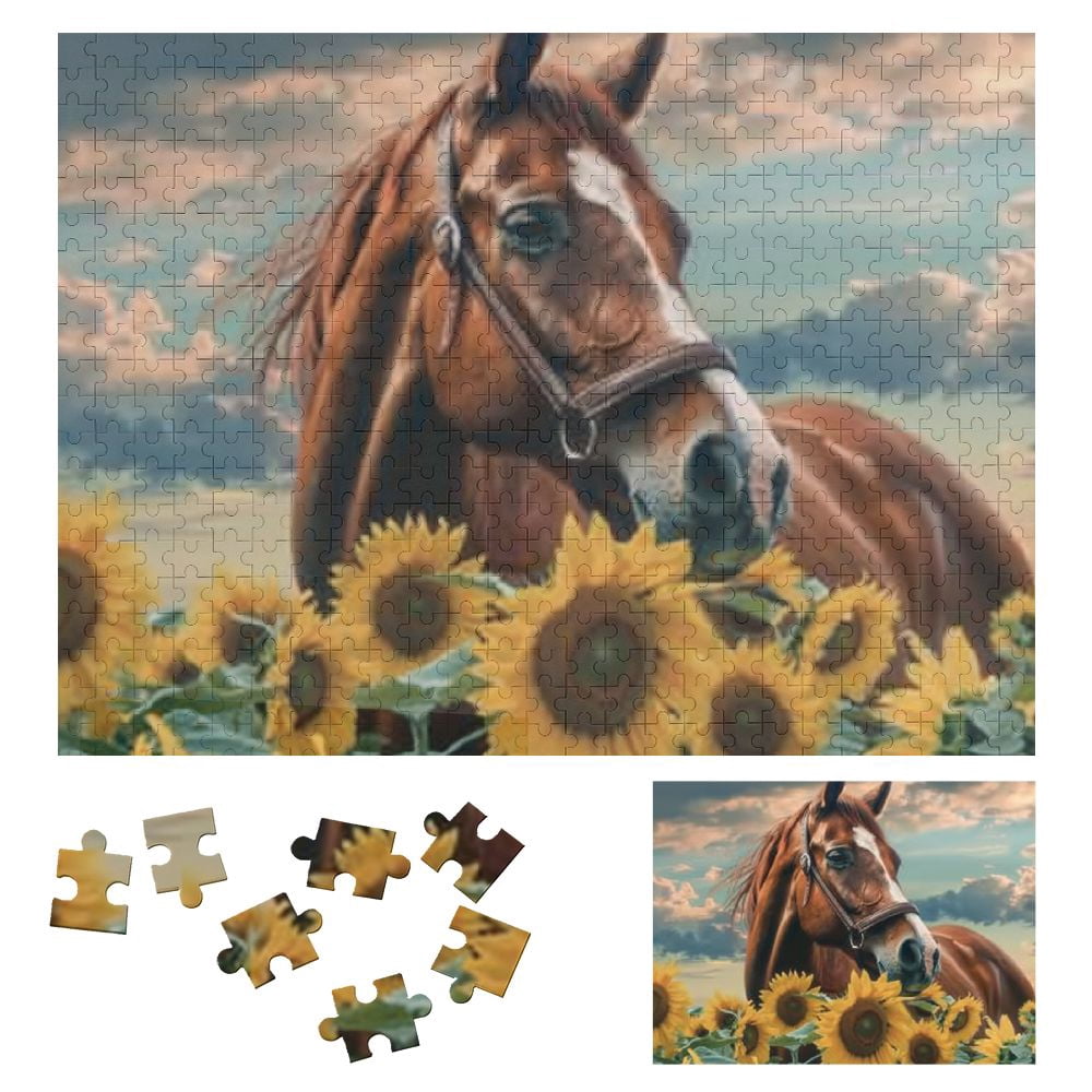 JRXY Horse Sunflowers Sky Wooden Jigsaw Puzzle Challenging Difficult ...