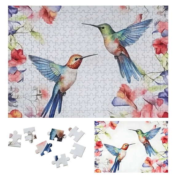 JRXY Hummingbird Flowers Butterflies Wooden Jigsaw Puzzle - Impossible Wooden Puzzles Gift for Family Friends 300 PCS