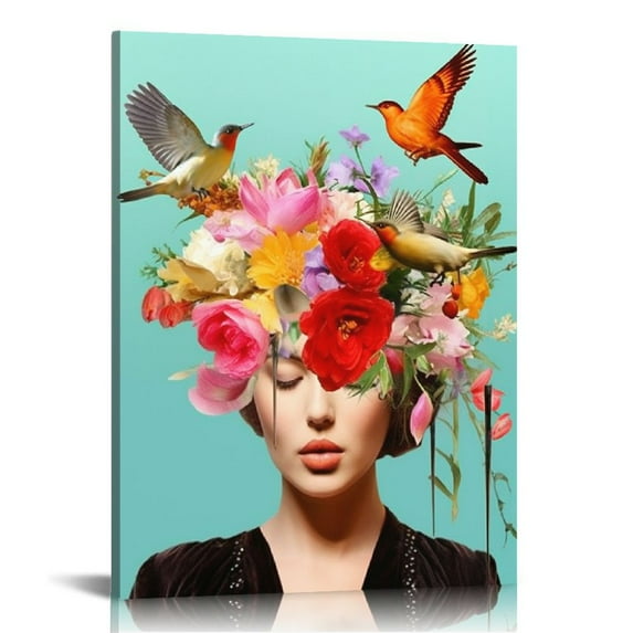 JRXY Hummingbird Flowers Tropical Wall Art & Decor - Gifts for Women - Mexican Wall Art for Bedroom Home Office, Living Room - Floral Blue Decor Picture Print - Hummingbird Wall Decor 16x20 in