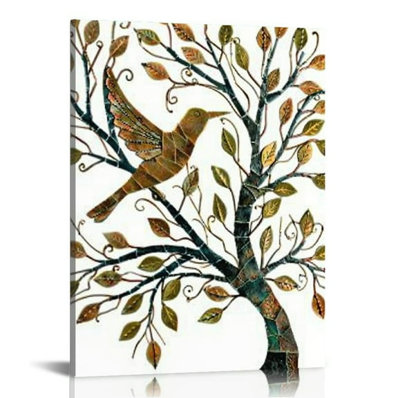 JRXY Hummingbird with Branches Leaves Wall Art, Tree Branch Hummingbird Wall Decor Wall Sculpture for Home Garden Fence Yard 12x16 in