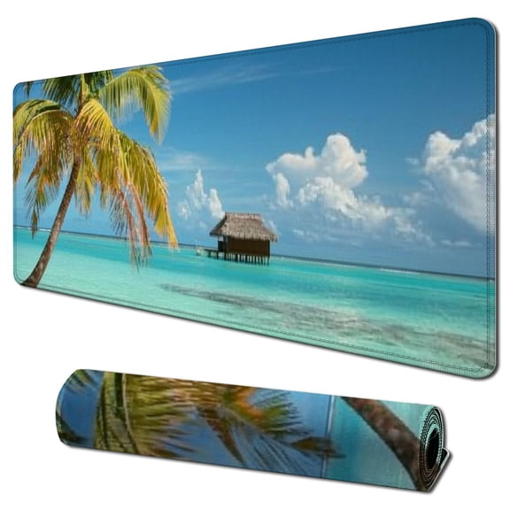 JRXY Huts on Tropical Beach Mouse Pad - Extended Size 31.5 x 11.8 Inch 31.5x11.8 in