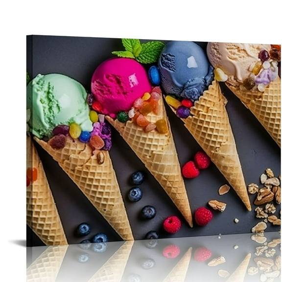 JRXY Ice Cream Waffle Cones Canvas Poster Modern Aesthetic Picture Wall Art Home Office Decoration Painting Holiday Gift 20x16in