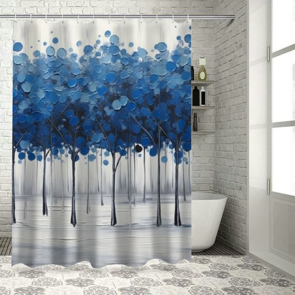 JRXY Indigo Forest Shower Curtain Multiple Sizes White