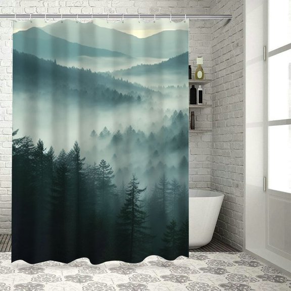 JRXY Indigo Mist Forest Shower Curtain Multiple Sizes White