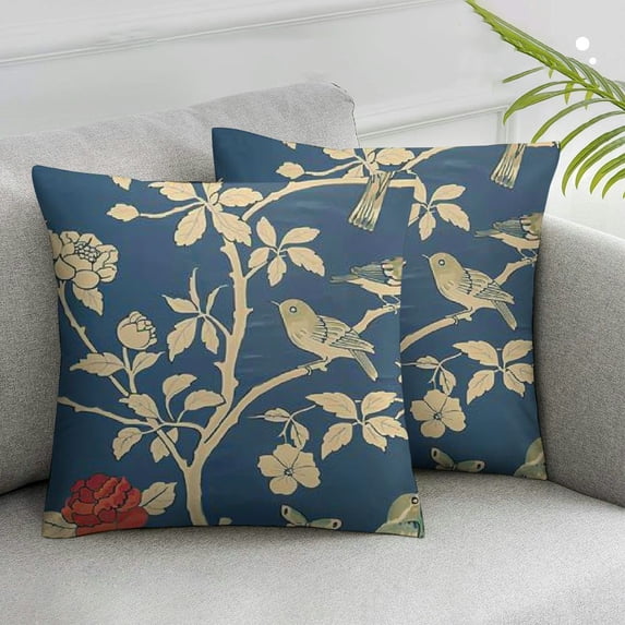 JRXY  Ink Painting Watercolor Birds Trees Blue Background Decorative Lumbar Throw Pillow Cover Case&nbsp;Set of 2 Home Living Room Bed Sofa Car White