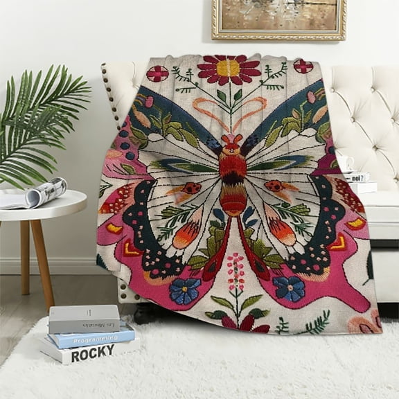 JRXY Inspiring Gifts Cute Colour Flower Butterfly - She Began to Fly Flannel Fleece Blanket White