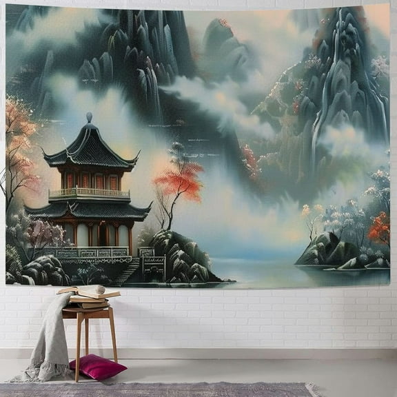 JRXY Japanese Lake Mountain Landscape Asian Art Ink Oriental Style Aesthetics Tapestries Painting