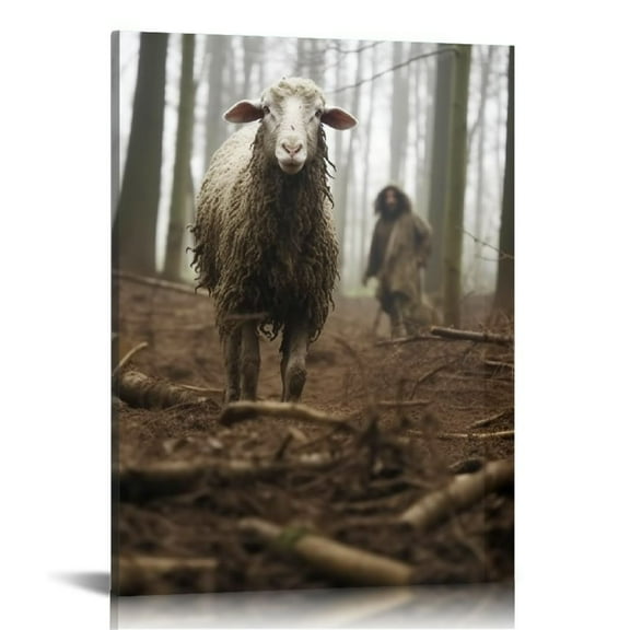 JRXY Jesus and Lamb Canvas Wall Art Jesus Running After Lost Lamb Picture Wall Art Canvas Print Christian Home Decor 24x30 inch 12x16 in