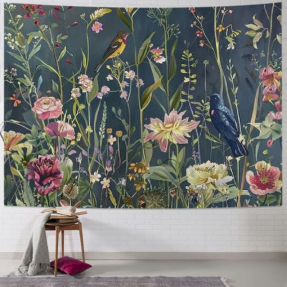 JRXY Jungle Flowers Birds Tapestry Deep Color Natural Plant Floral Tapestry Wall Hanging for Bedroom Living Room Dorm GTZMTY105 Painting