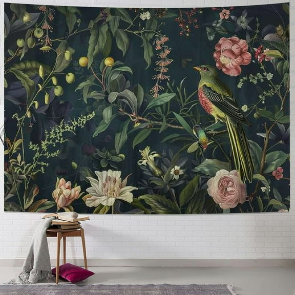 JRXY Jungle Flowers Birds Tapestry Deep Color Natural Plant Floral Tapestry Wall Hanging for Bedroom Living Room Dorm  Painting