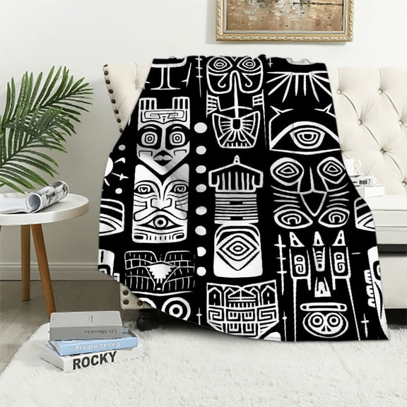 JRXY Kawaii & Smile Face Pattern Flannel Fleece Blanket White