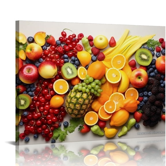 JRXY Kitchen Canvas Wall Art Fruit Picture Dining Room Canvas Painting for Home Wall Decor, Healthy Fruit Food Framed Artwork for Kitchen Restaurant Decoration Ready to Hang 16x12in