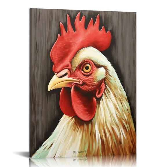 JRXY Kitchen Rooster Art Wall Decor Framed Rustic Chicken Head Canvas Print Wall Art 16x20 in