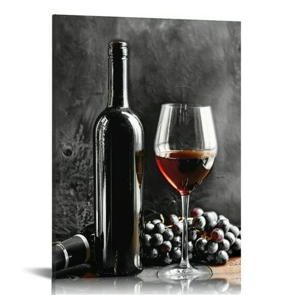 JRXY Kitchen Wall Art Dining Room Decor Kitchen Wall Decor Dining Room Decoration Red Wine Glass Framed Abstract Black and White Canvas Wall Art Prints, Yellow 12x16 in