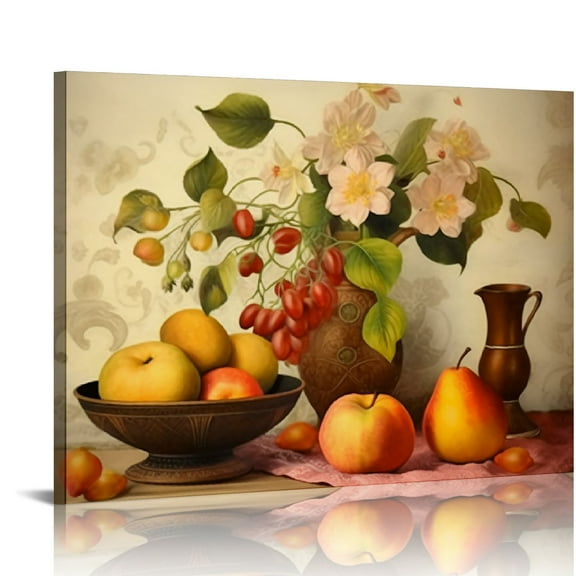 JRXY Kitchen Wall Decor Canvas Art for Dining Room Vintage Theme Fruit Pictures Farmhouse Rustic Signs Paintings Bar Accessories Realism Colorful Framed Decorations 20 x 16in 20x16in
