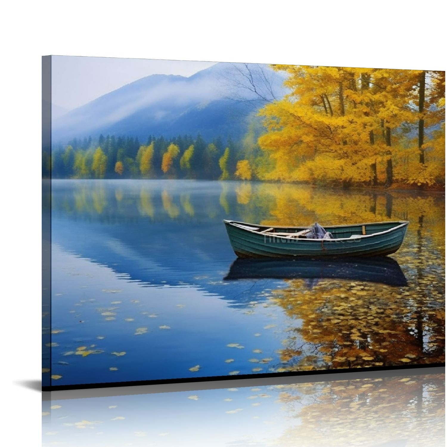 JRXY Lake Canvas Wall Art Blue Mountain Sky Nature Landscape Boat ...
