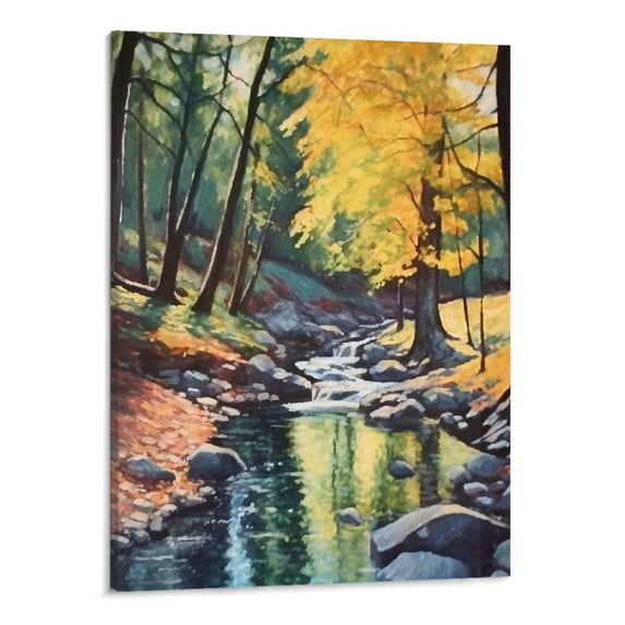 JRXY Landscape With Autumn Forest Sunset River Traditional Framed Canvas Wall Art Print Home Decor Gift 16x20in