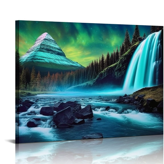 JRXY  Large Canvas Wall-Art for Living Room - Waterfall Pictures for Wall - Teal Wall Decor Ready to Hang  16x12in