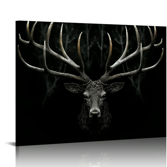 JRXY  Large Deer Antler Wall Art Black and White Elk Picture Canvas Prints Modern Living Room Bedroom Home Decoration Inner Frame Easy to Hang 20x16in