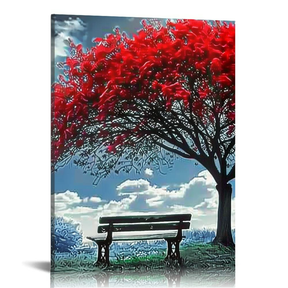 JRXY Large Red Tree Canvas Wall Art Black White Landscape Pictre Prints ...