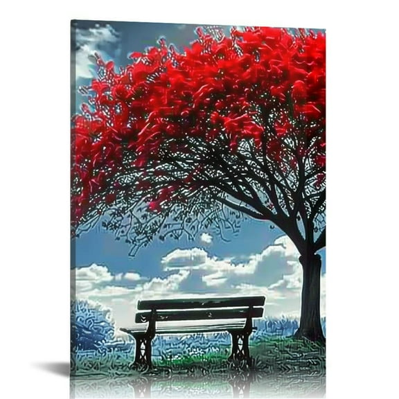 JRXY Large Red Tree Canvas Wall Art Black White Landscape Pictre Prints Abstract Modern Tree Wall Decor for Livingroom Bedroom Home Office 16x20 in