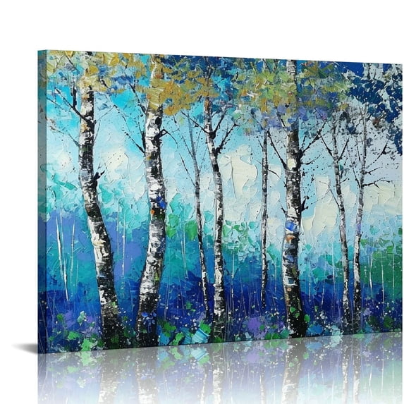 JRXY Large White Birch Forest Wall Art Decor Canvas Print Blue Green Tree Blue Maple Leaf Modern Home Office Decoration 20x16
