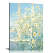JRXY Large White Flower Canvas Paintings Wall Art, Textured  Hand-Painted Oil Painting on Canvas for Bedroom Living Room Home Decoration 12x16 in