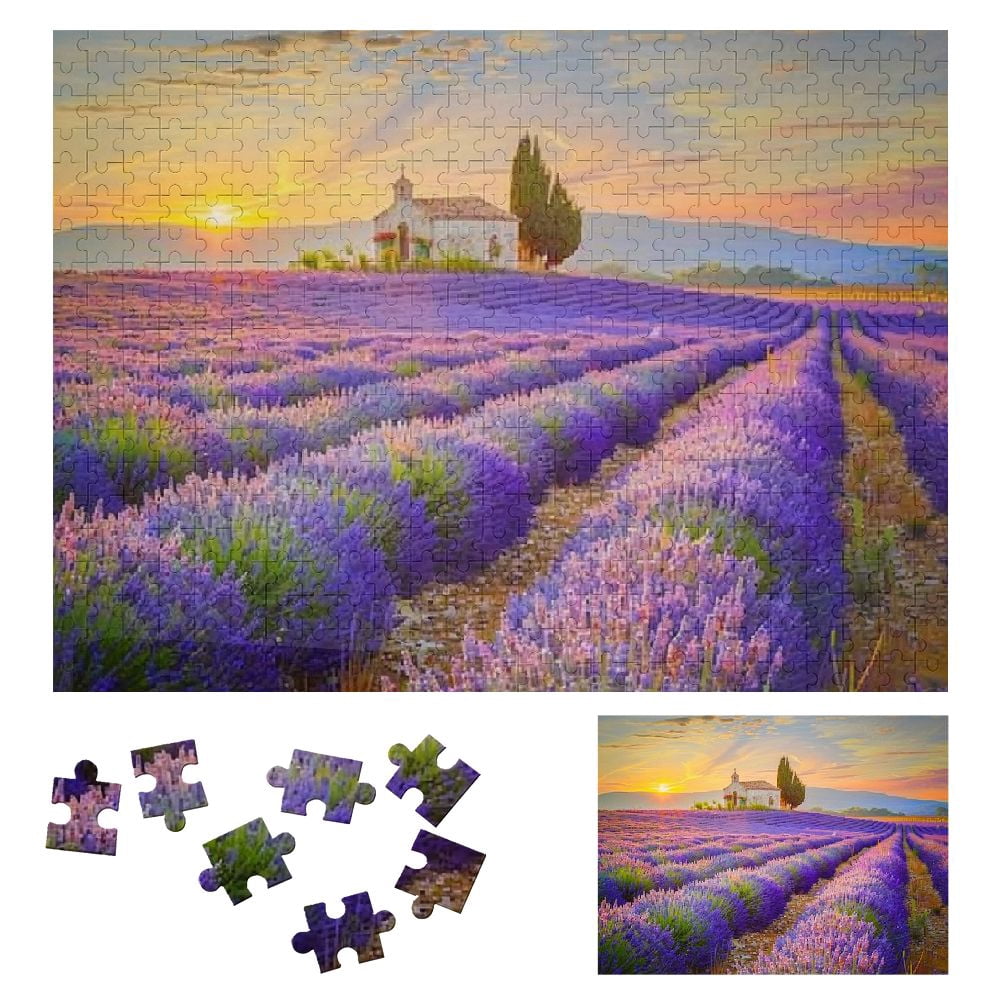 JRXY Lavender Field Church Sunset Wooden Jigsaw Puzzle for Adults and ...