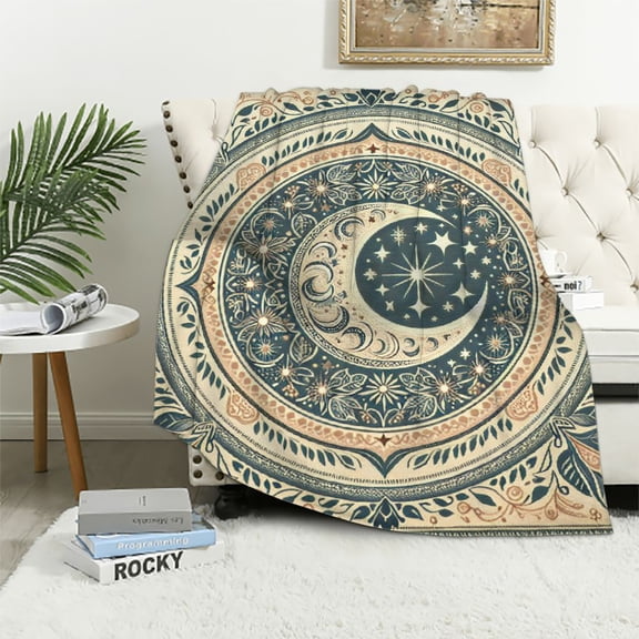 JRXY Le Soleil La Luna Tarot Sun and Moon Mystic Decorative Flannel Fleece Blanket White