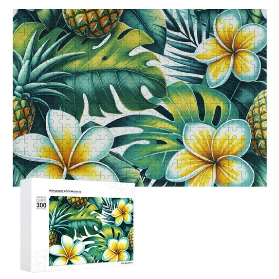 JRXY Leaf Hawaiian Pineapples Tropical Palm Leaves Flowers Wooden Jigsaw Puzzle 300 PCS