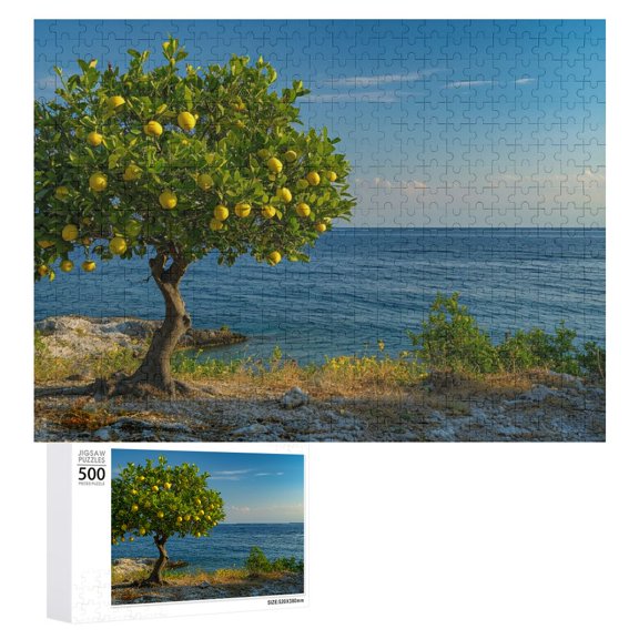 JRXY Lemon Trees by the Seaside Wooden Jigsaw Puzzle Challenging Difficult Wood Puzzles for Adults 500 PCS