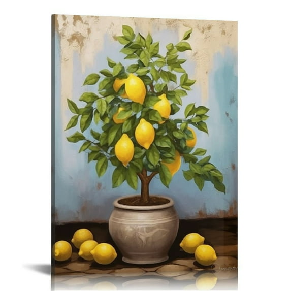 JRXY Lemon Wall Art Canvas Lemon Tree Pictures Citrus Fruit Artwork Vertical Painting Vintage Botanical Prints Kitchen Living Room Bedroom Decor Framed 16x20 in