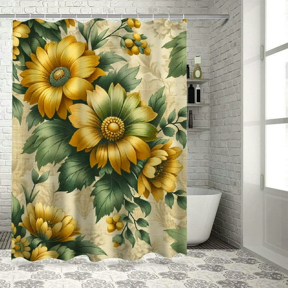 JRXY Lemon Yellow Hawaiian Tropical Hibiscus Hawaii Aloha Tropical Flowers Farmhouse Decorative Shower Curtain White