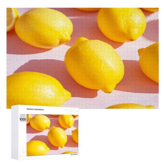 JRXY Lemon on a Light Pink Background Wooden Jigsaw Puzzle Challenging Difficult Wood Puzzles for Adults 1000 PCS