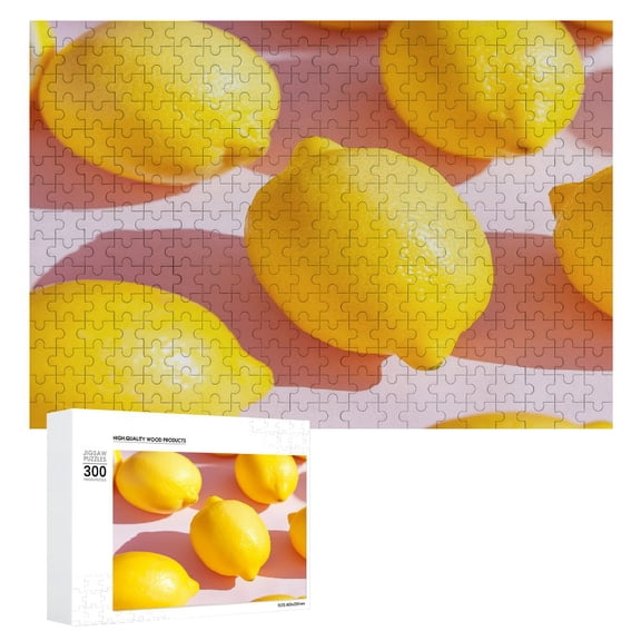 JRXY Lemon on a Light Pink Background Wooden Jigsaw Puzzle Challenging Difficult Wood Puzzles for Adults 300 PCS