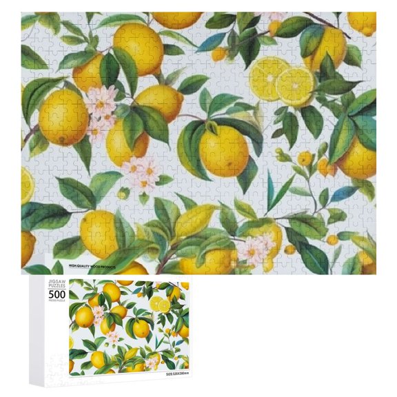JRXY Lemons Flowers Wooden Jigsaw Puzzle Challenging Difficult Wood Puzzles for Adults 500 PCS