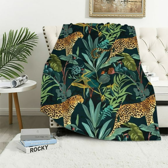 JRXY Leopard Blanket Leopard Palm Print Blanket Cozy Soft Warm Plush Throw Flannel Fuzzy Lightweight Tropic Animal Cheetah All Season Sofa Travel Decorations Decor Gifts for Adults Tiger White
