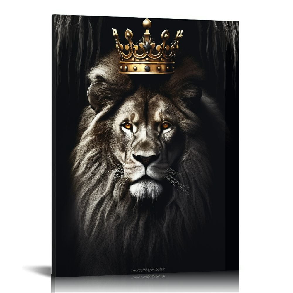 JRXY Lion King with Gold Crown Canvas Wall Art Black and White African ...
