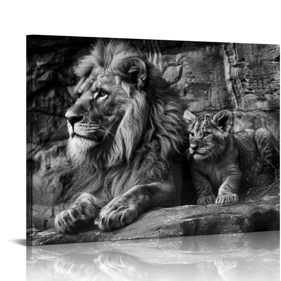 JRXY Lion and Lioness Canvas Wall Art Black and White Lion Poster Wild Animal Art Lion Wall Pictures African Lion Canvas Wall Art Modern Animal Pictures for Living Room Bedroom Office 20x16in