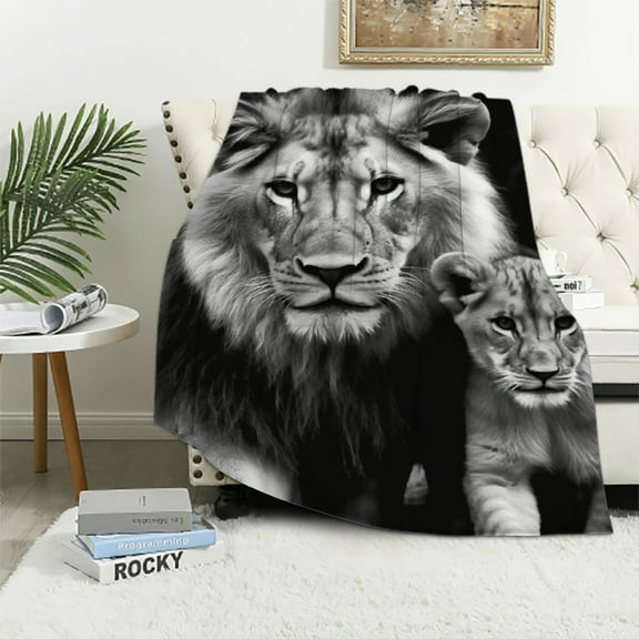 JRXY Lion and Lioness Throw Blanket for Adults Women Men, Lion Gifts for Lion Lovers, Soft Cozy Warm  Blanket for Couch Chair Bed Sofa Living Room,  White