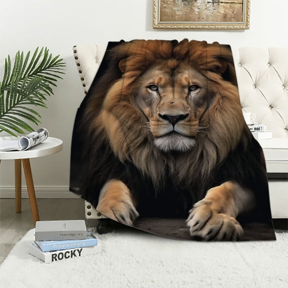 JRXY Lion Throw Blankets for Adults Men Girls Boys Winter Couch Bed Soft Cozy Warm Lightweight Flannel Travel Lap Blanket White