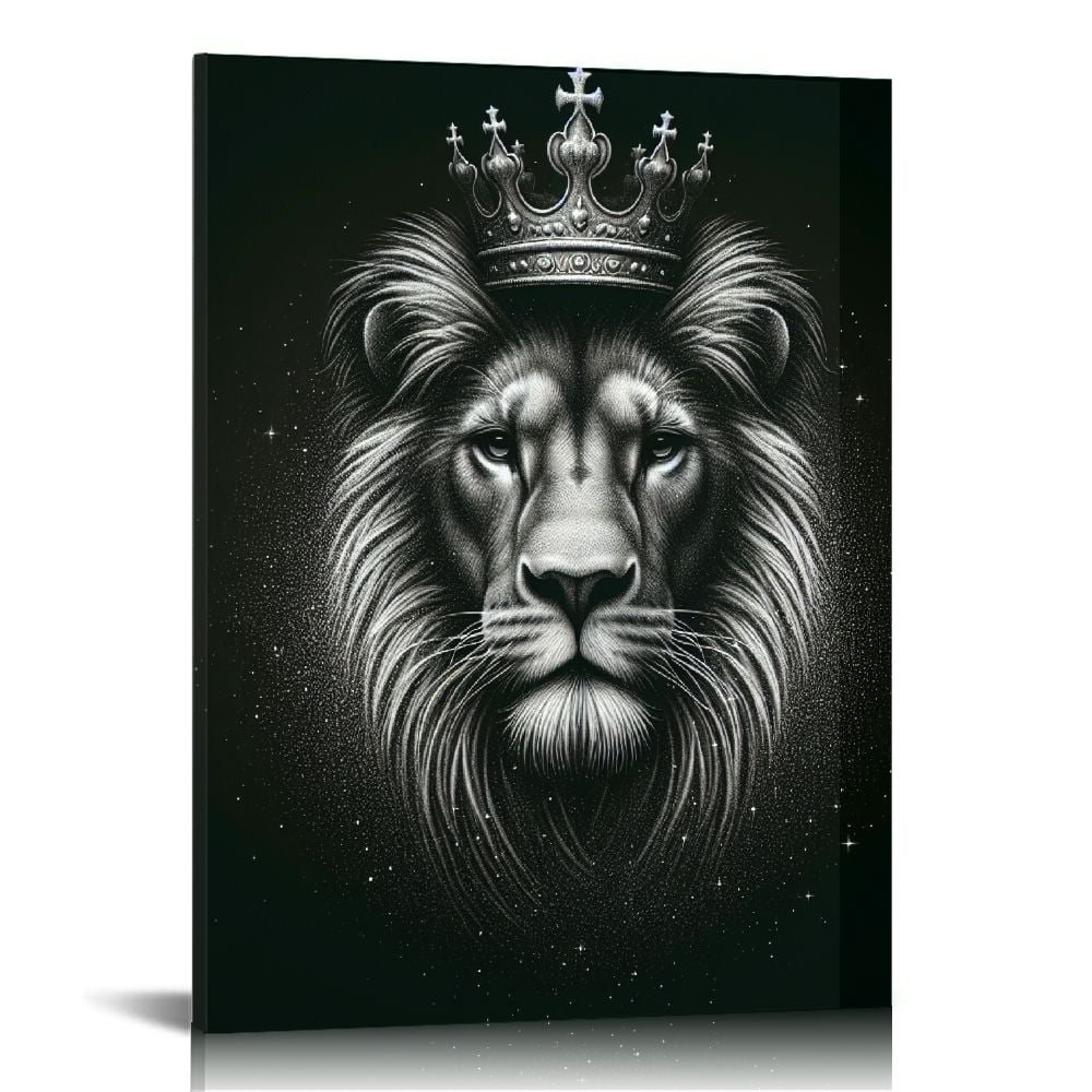 JRXY Lion and Lioness Canvas Wall Art Lion King Couple with Gold Crown ...