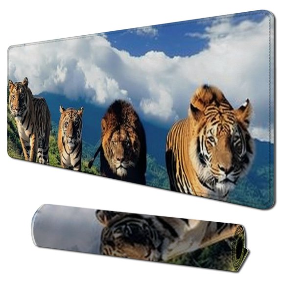 JRXY Lions Tiger Leopard Pictures Mouse Pad, 31.5 x 11.8 Inch Extended Size 31.5x11.8 in