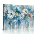 thumbnail image 1 of JRXY Living Room Flowers Wall Art - Blue Gray Abstract Floral Picture on Canvas Prints for Office Bedroom Walls Decor with Wood Framed 20x16in, 1 of 6